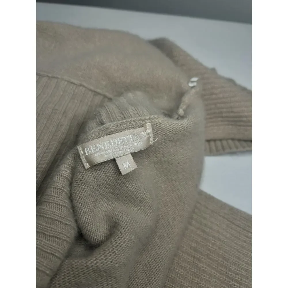 Benedetta B Merino Cashmere Open Front Cardigan Medium Taupe